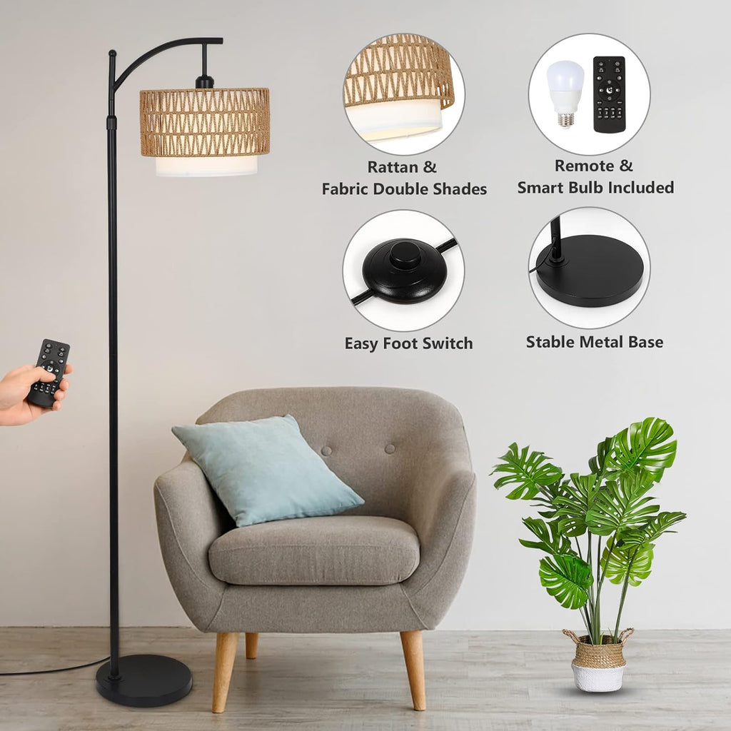Dimmable Farmhouse Arc Floor Lamp with Remote
