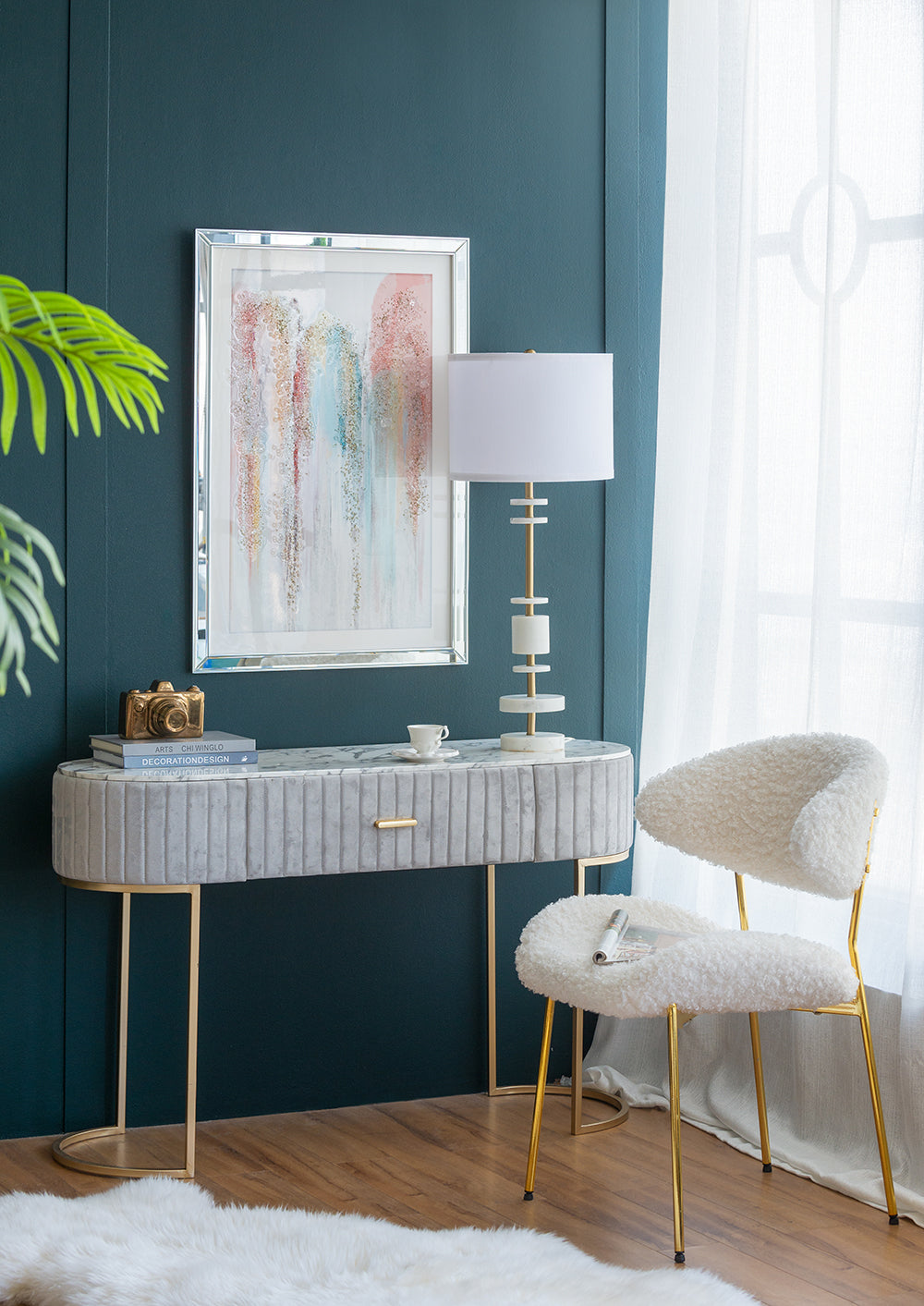 White Marble & Brass Farmhouse Table Lamp