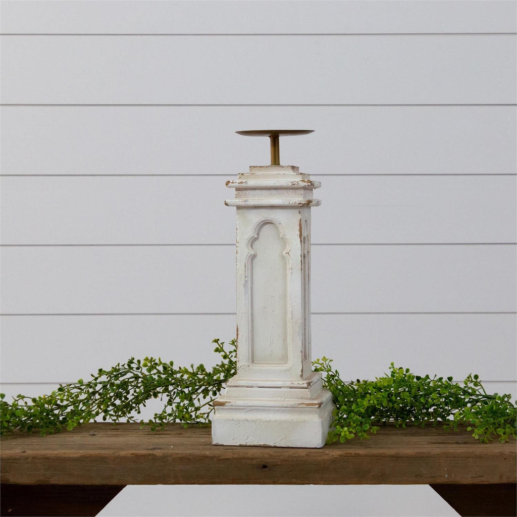 Distressed White Farmhouse Pillar Candle Holder