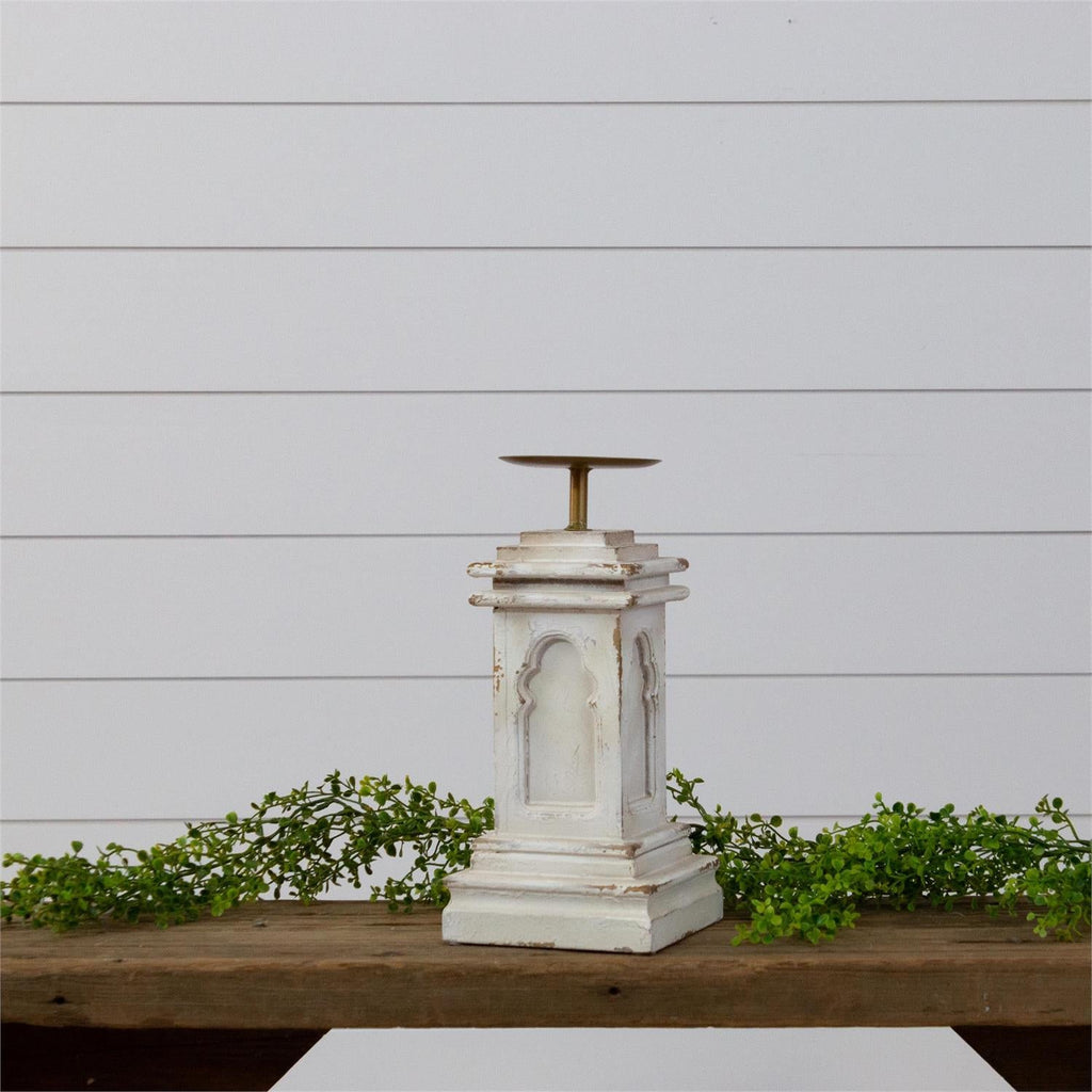 Distressed White Farmhouse Pillar Candle Holder