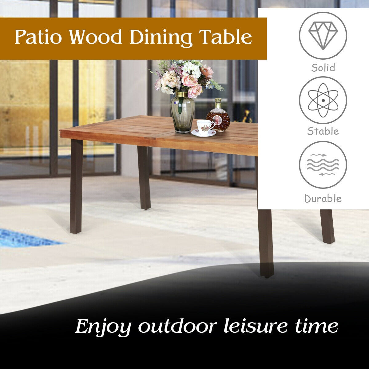 Rustic Acacia Wood Farmhouse Dining Table