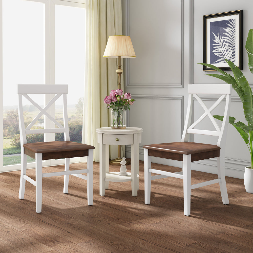 Roshan White & Walnut Acacia Farmhouse Dining Chairs – Set of 2