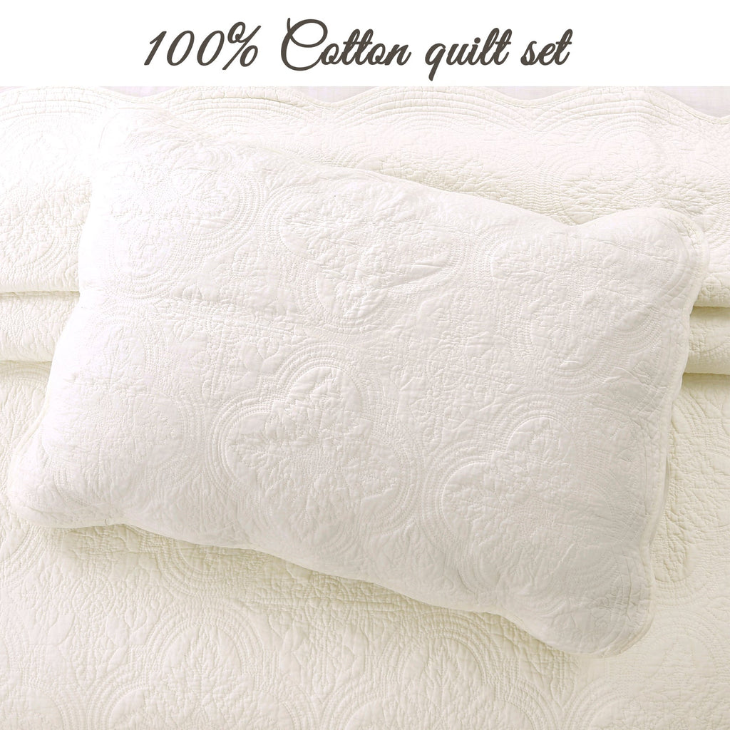 Serenity Ivory Victorian Cotton Quilt Set