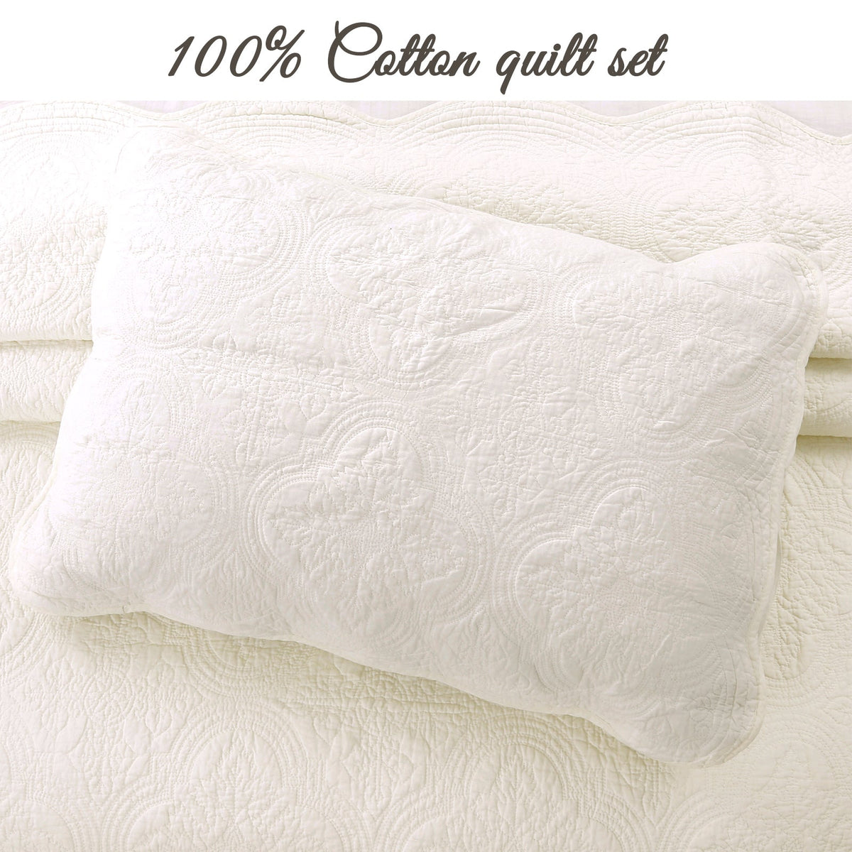 Serenity Ivory Victorian Cotton Quilt Set