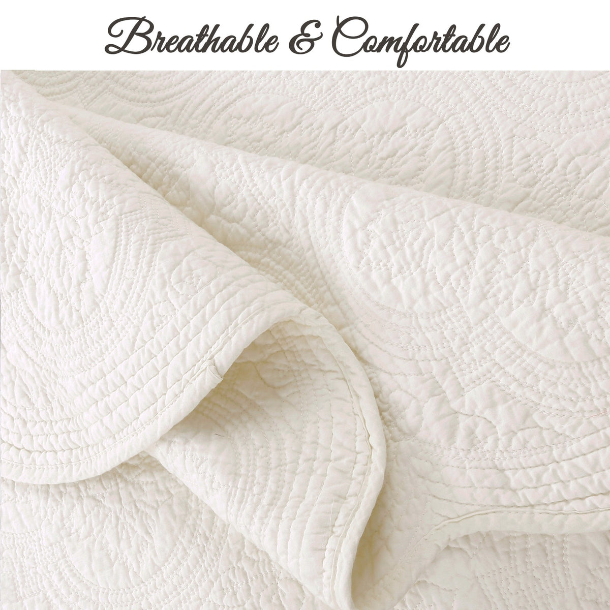 Serenity Ivory Victorian Cotton Quilt Set