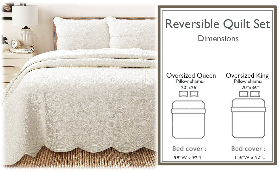 Serenity Ivory Victorian Cotton Quilt Set