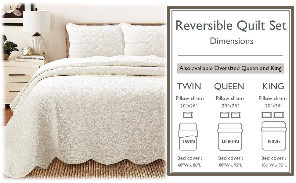 Serenity Ivory Victorian Cotton Quilt Set