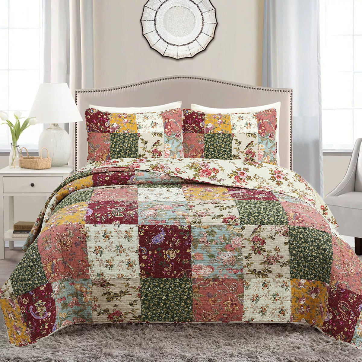 Vintage Floral Paisley Farmhouse Cotton Quilt Set