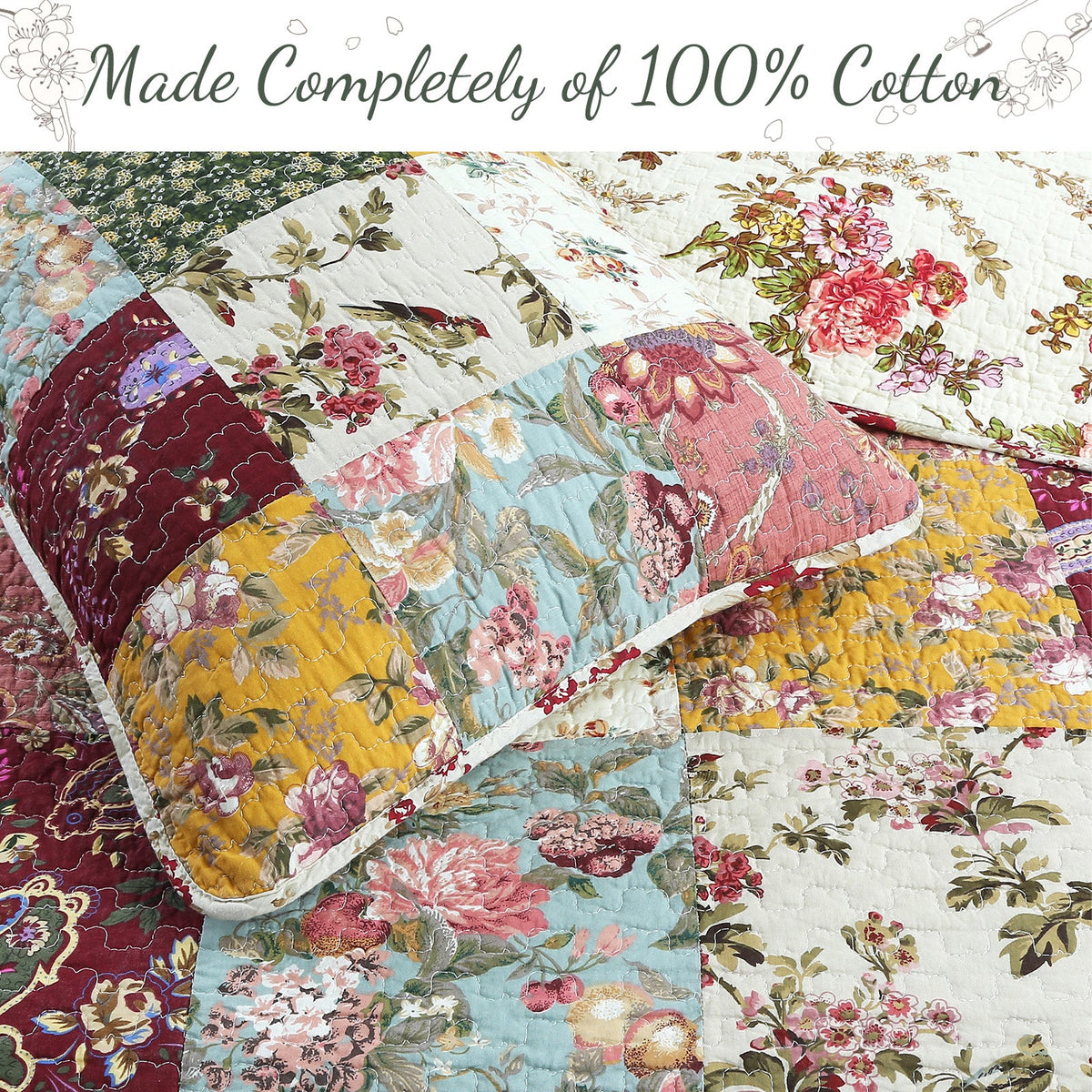 Vintage Floral Paisley Farmhouse Cotton Quilt Set