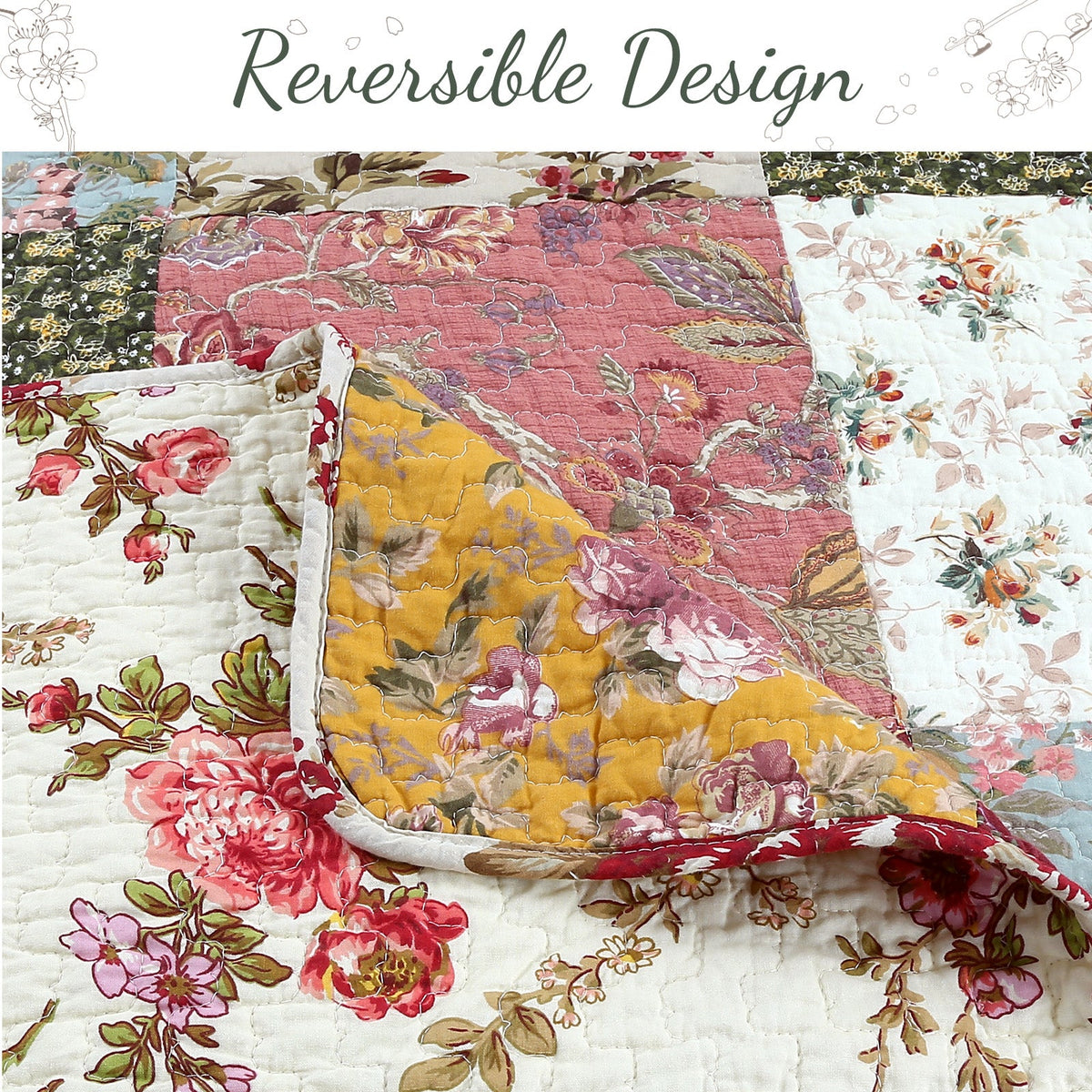Vintage Floral Paisley Farmhouse Cotton Quilt Set
