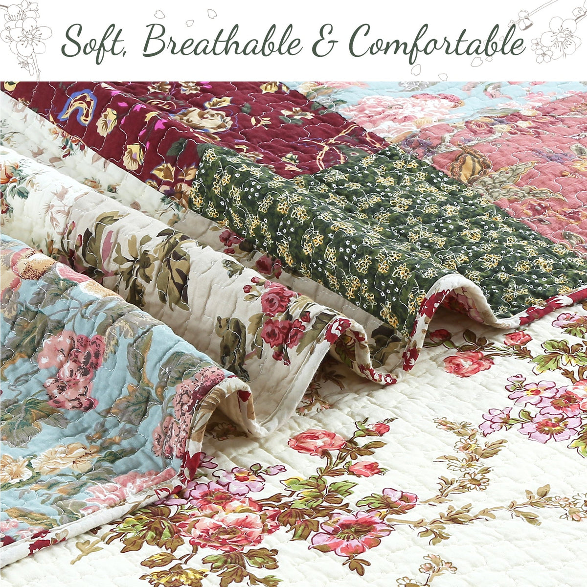 Vintage Floral Paisley Farmhouse Cotton Quilt Set