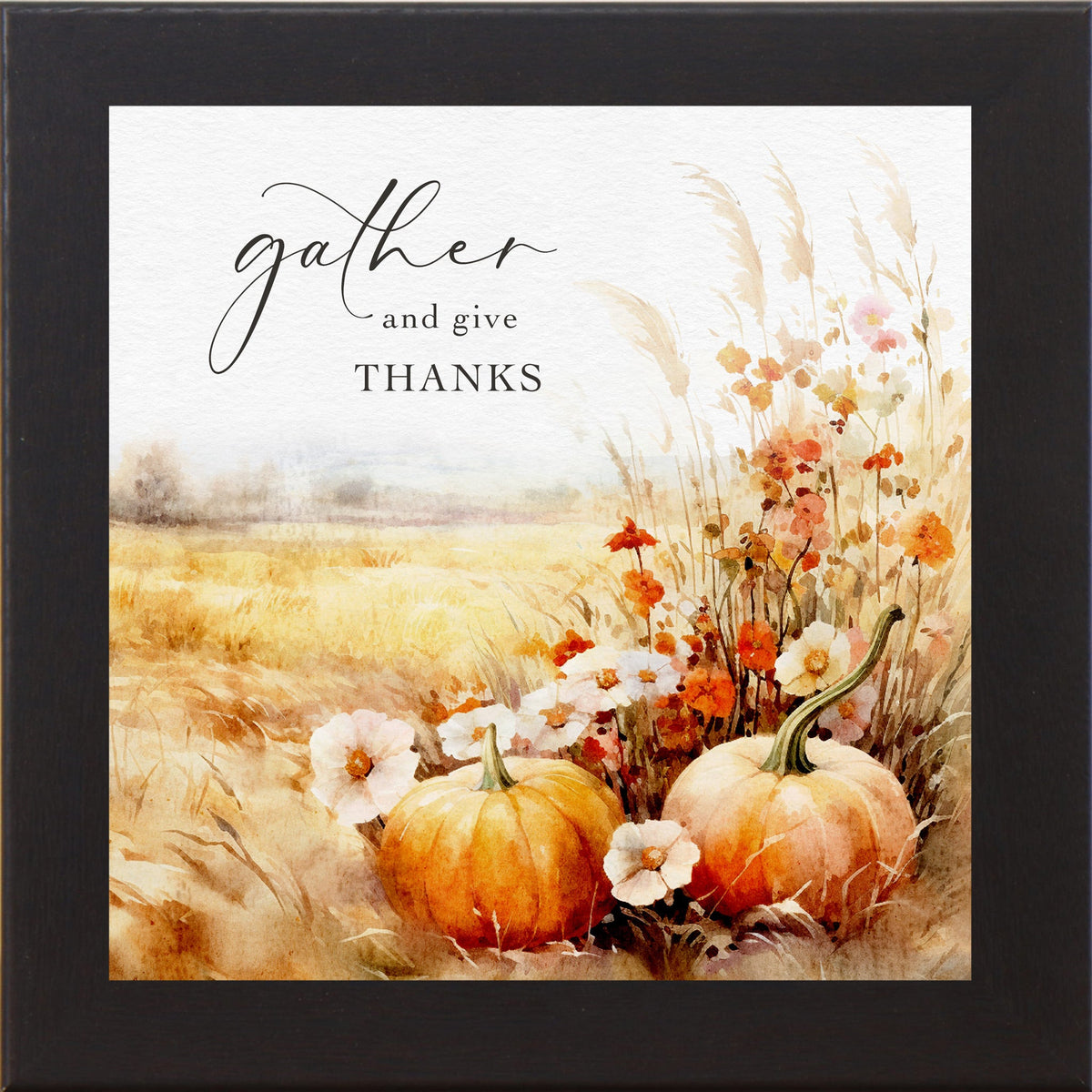 Gather & Give Thanks Watercolor Pumpkin Wall Art