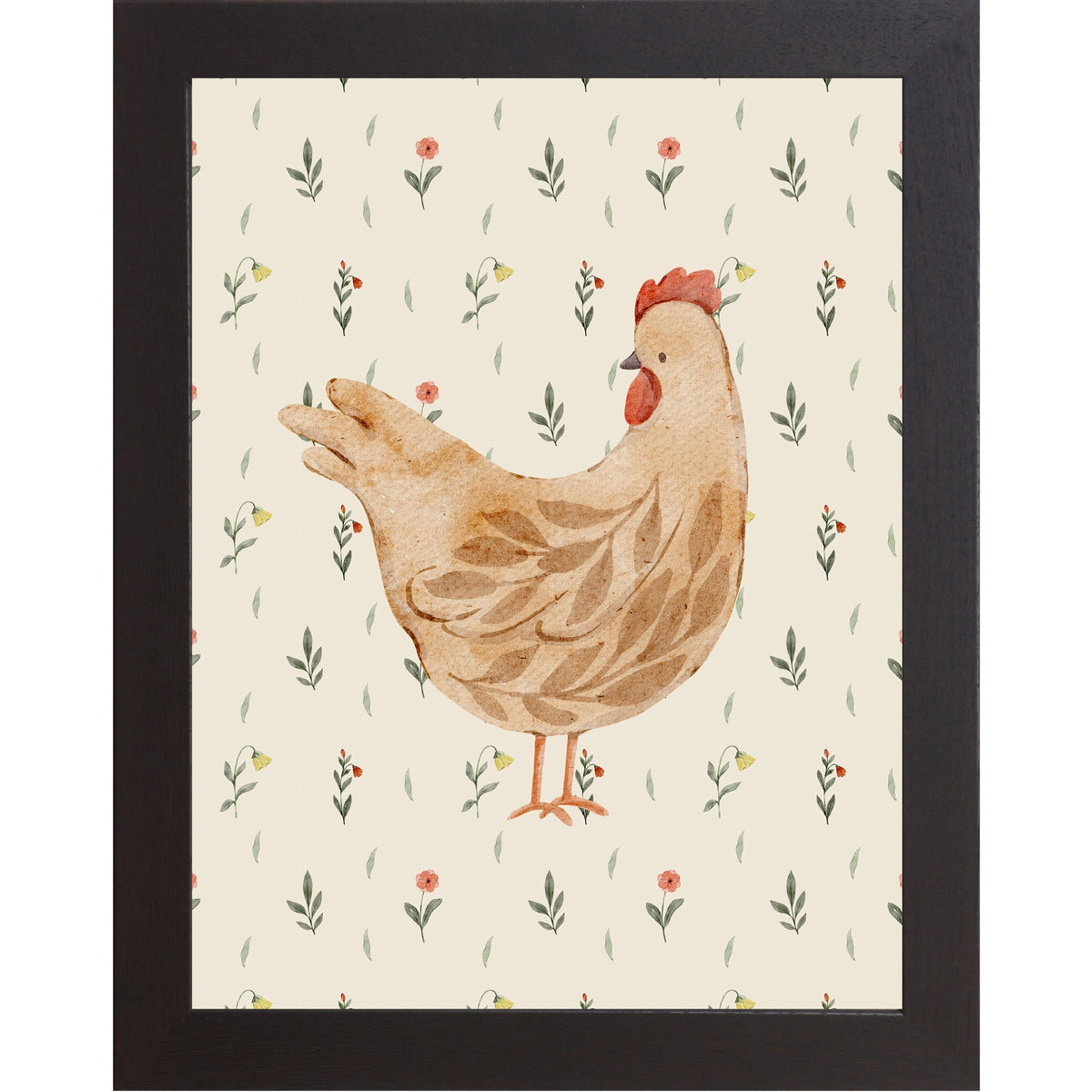 Rustic Farmhouse Hen Wall Art – Watercolor Chicken Portrait Farmhouse Kitchen Art