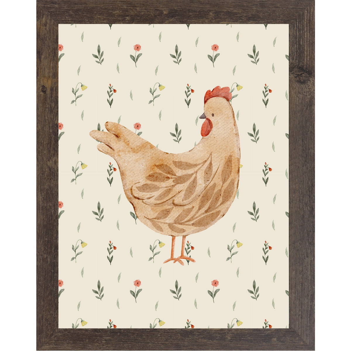 Rustic Farmhouse Hen Wall Art – Watercolor Chicken Portrait Farmhouse Kitchen Art