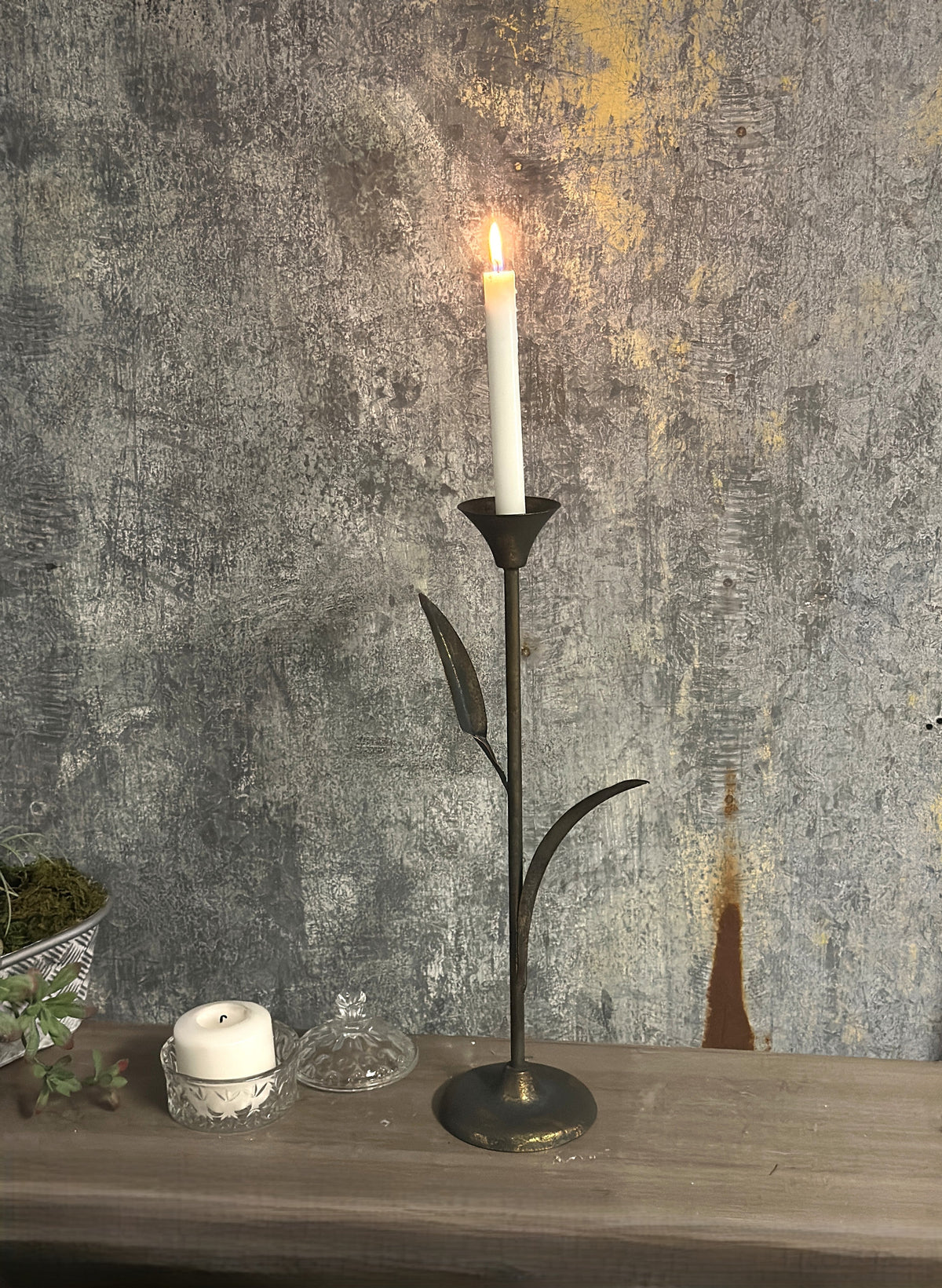 Botanical Rustic Iron Taper Candle Holder