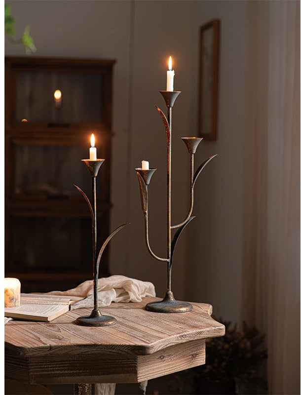 Botanical Rustic Iron Taper Candle Holder
