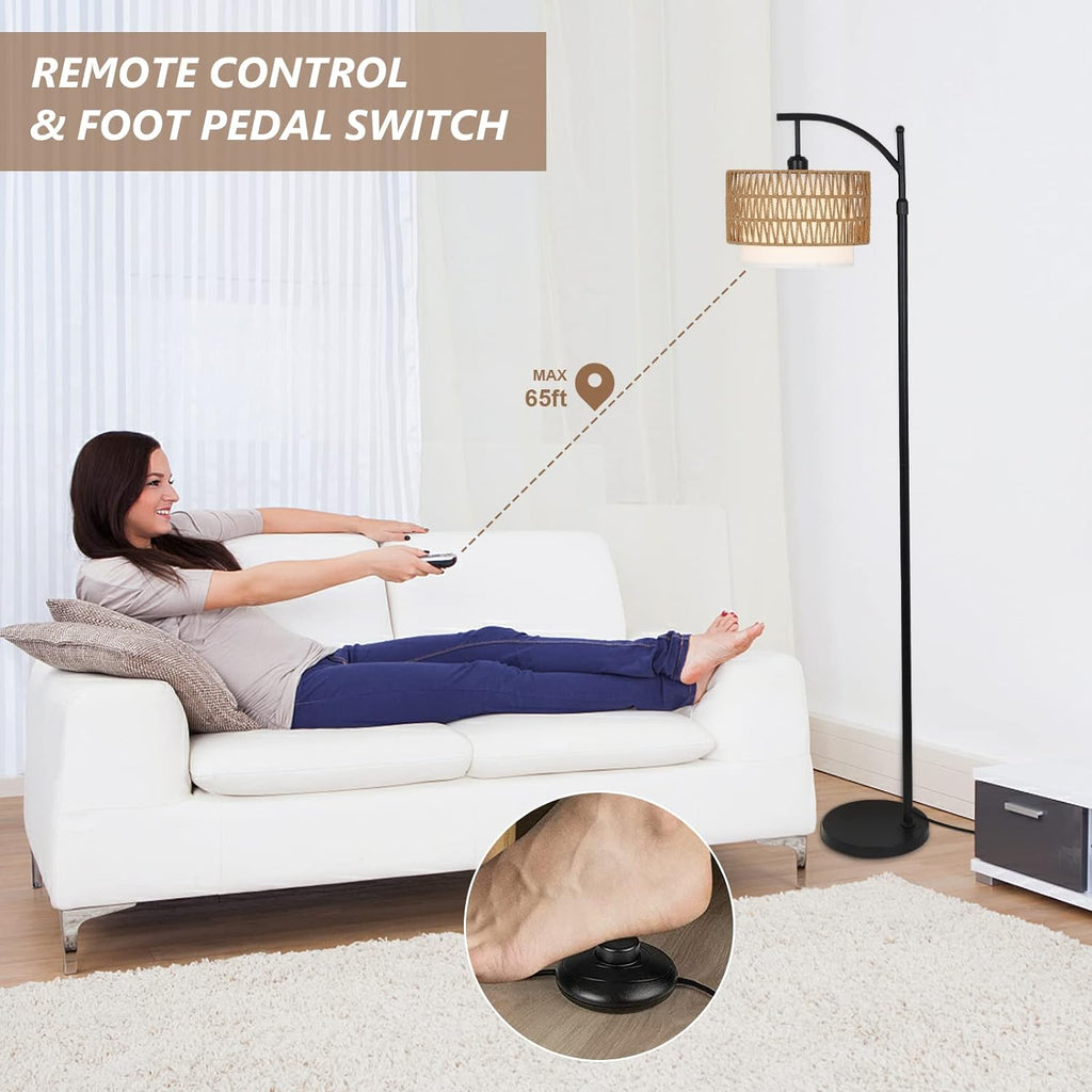 Dimmable Farmhouse Arc Floor Lamp with Remote