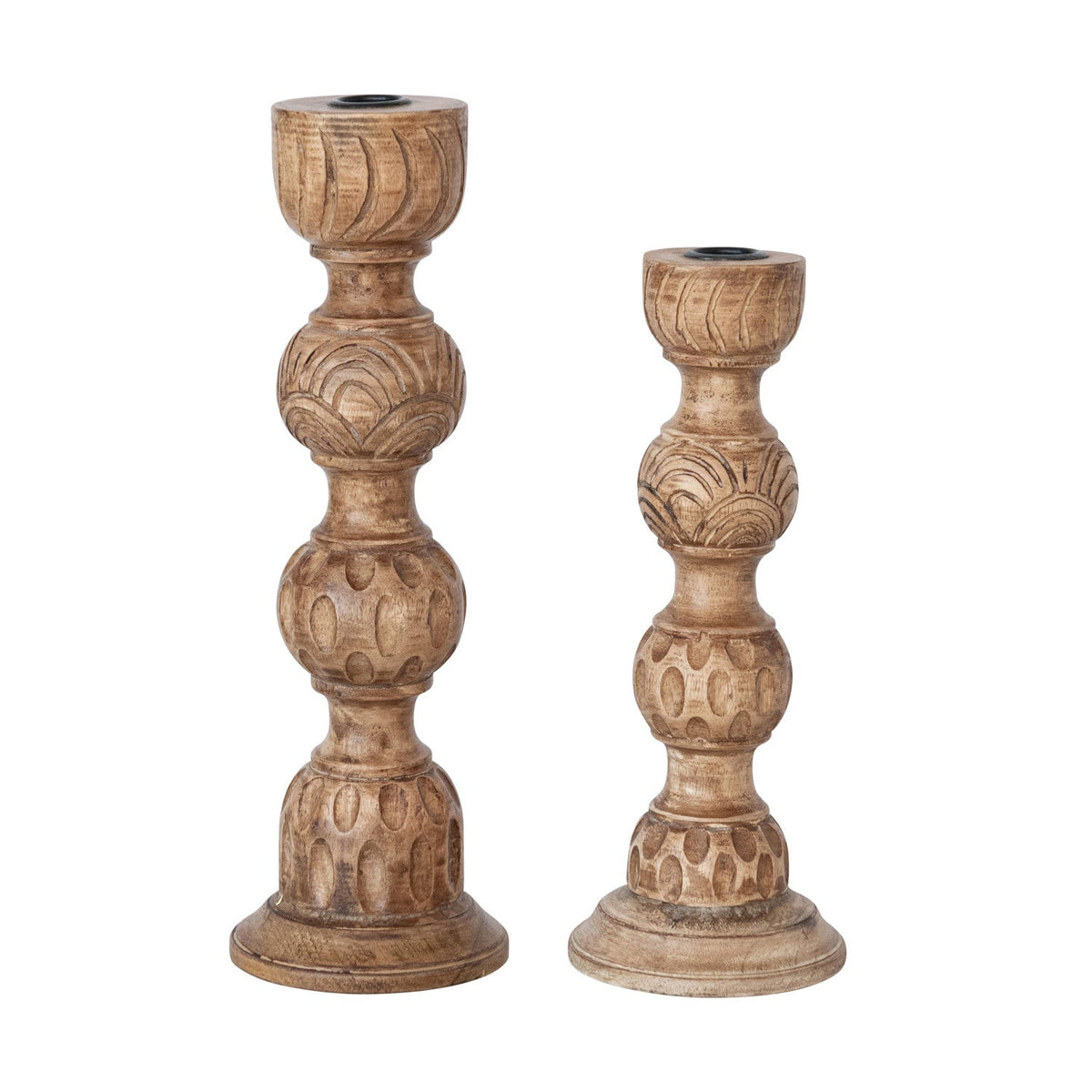 Hand-Carved Mango Wood Farmhouse Taper Holder