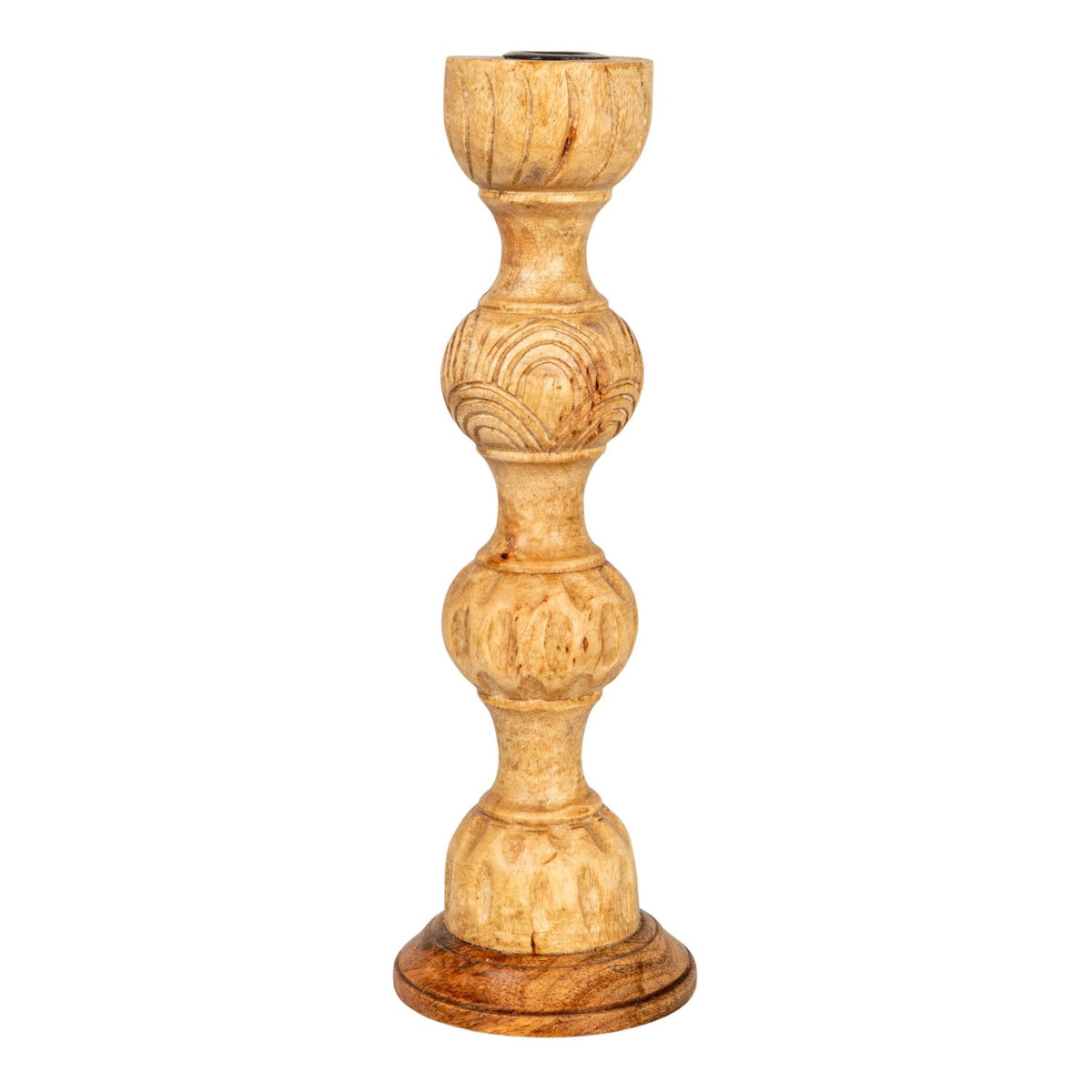 Hand-Carved Mango Wood Farmhouse Taper Holder