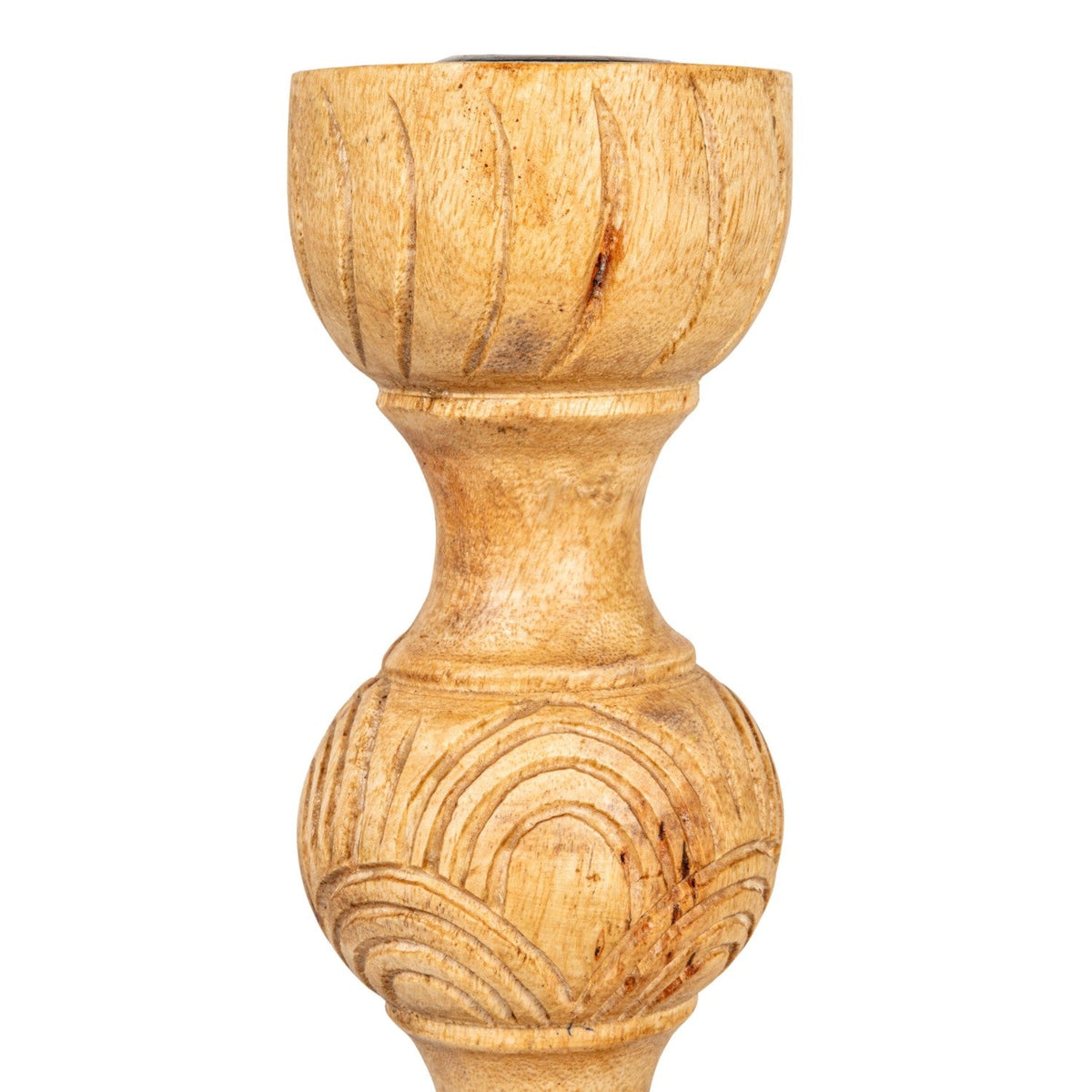 Hand-Carved Mango Wood Farmhouse Taper Holder