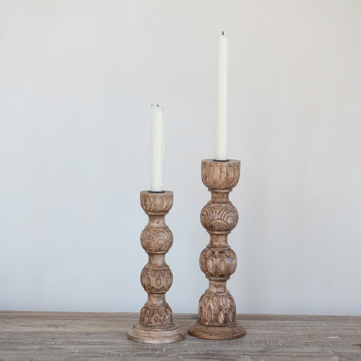 Hand-Carved Mango Wood Farmhouse Taper Holder