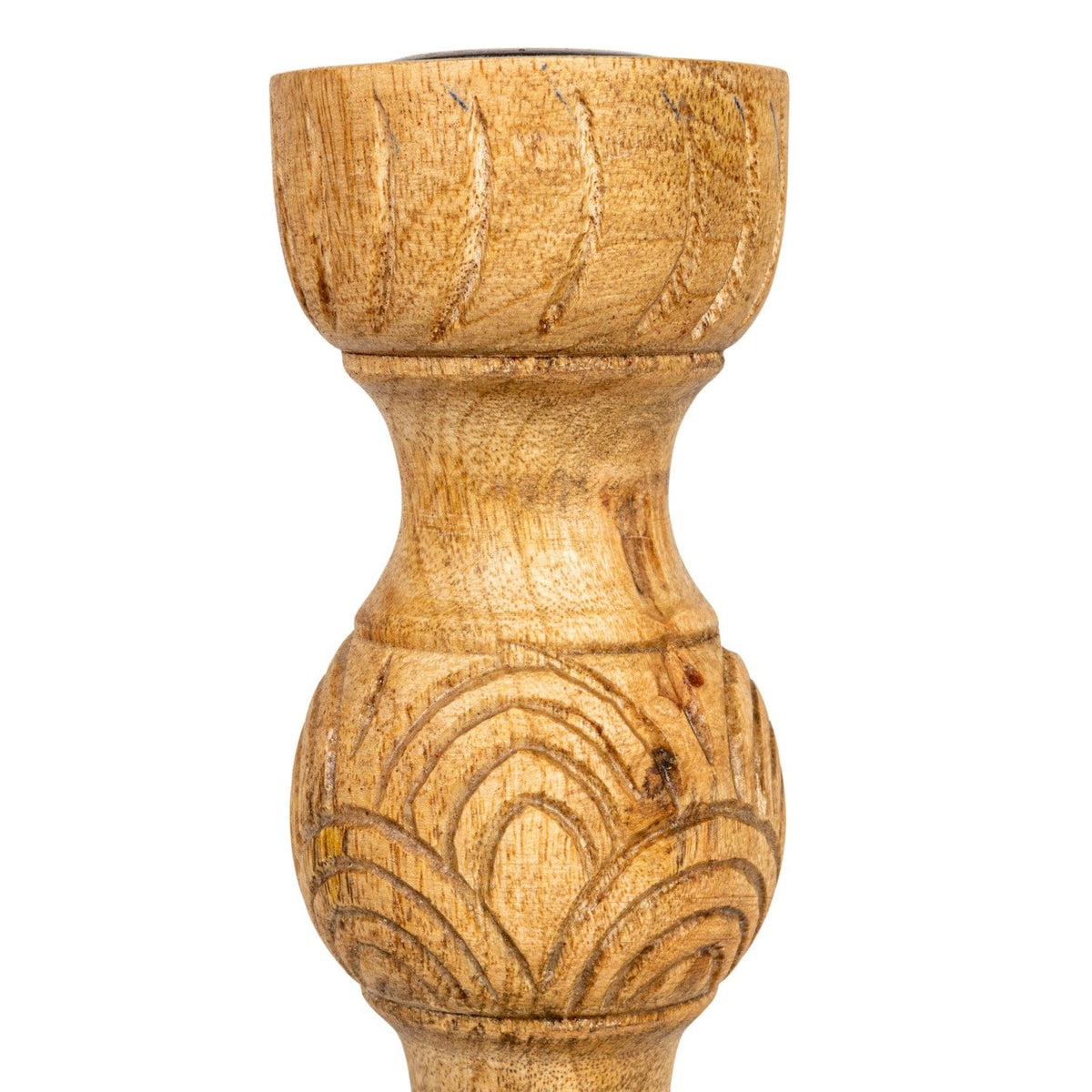Hand-Carved Mango Wood Farmhouse Taper Holder