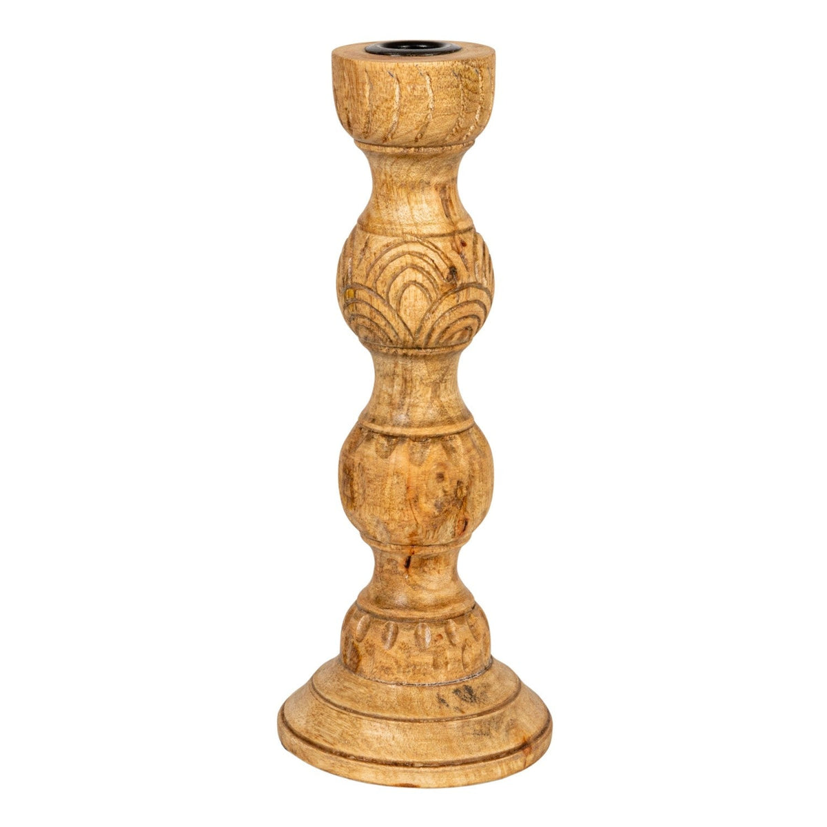 Hand-Carved Mango Wood Farmhouse Taper Holder