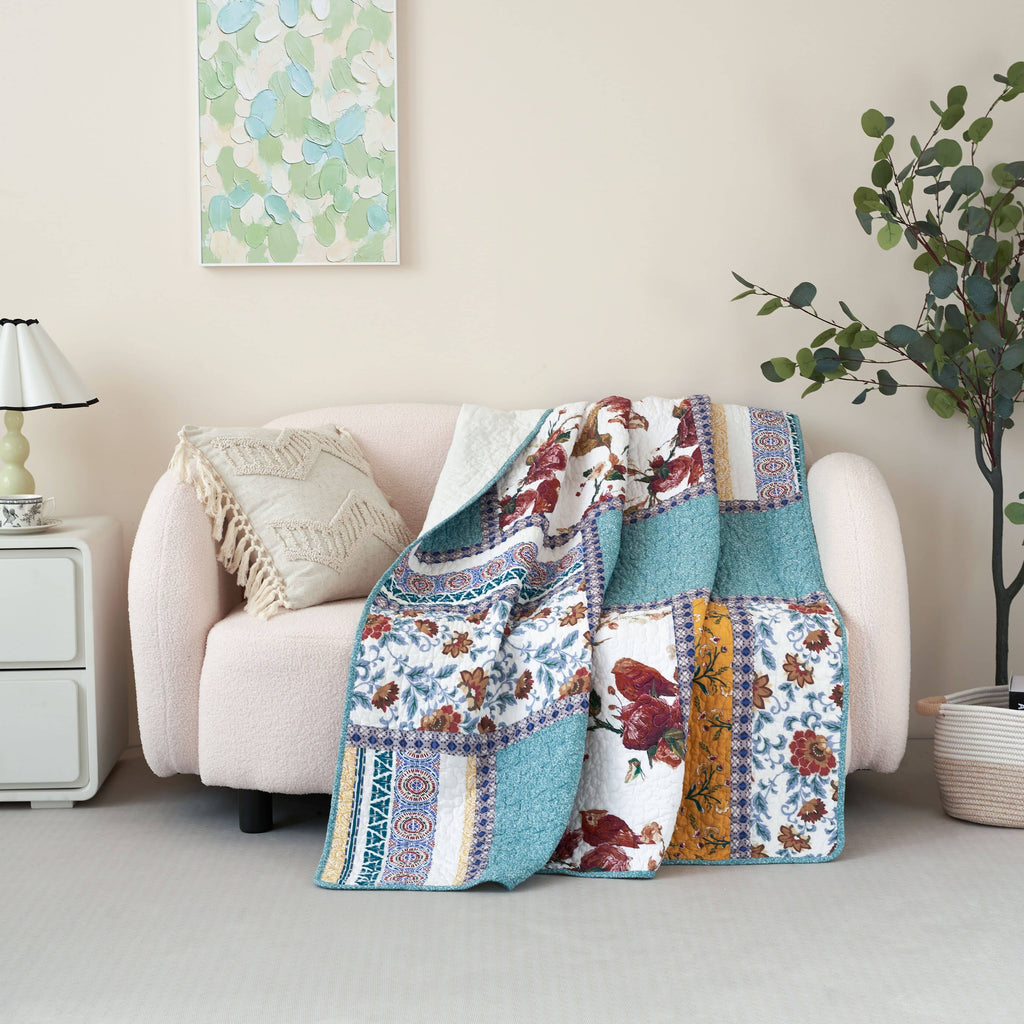 French Country Hummingbird Quilted Throw