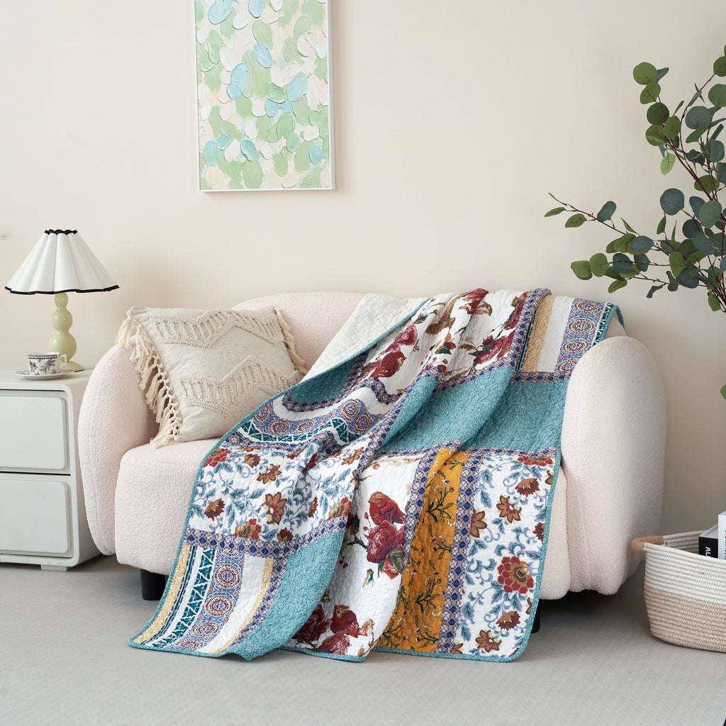 French Country Hummingbird Quilted Throw