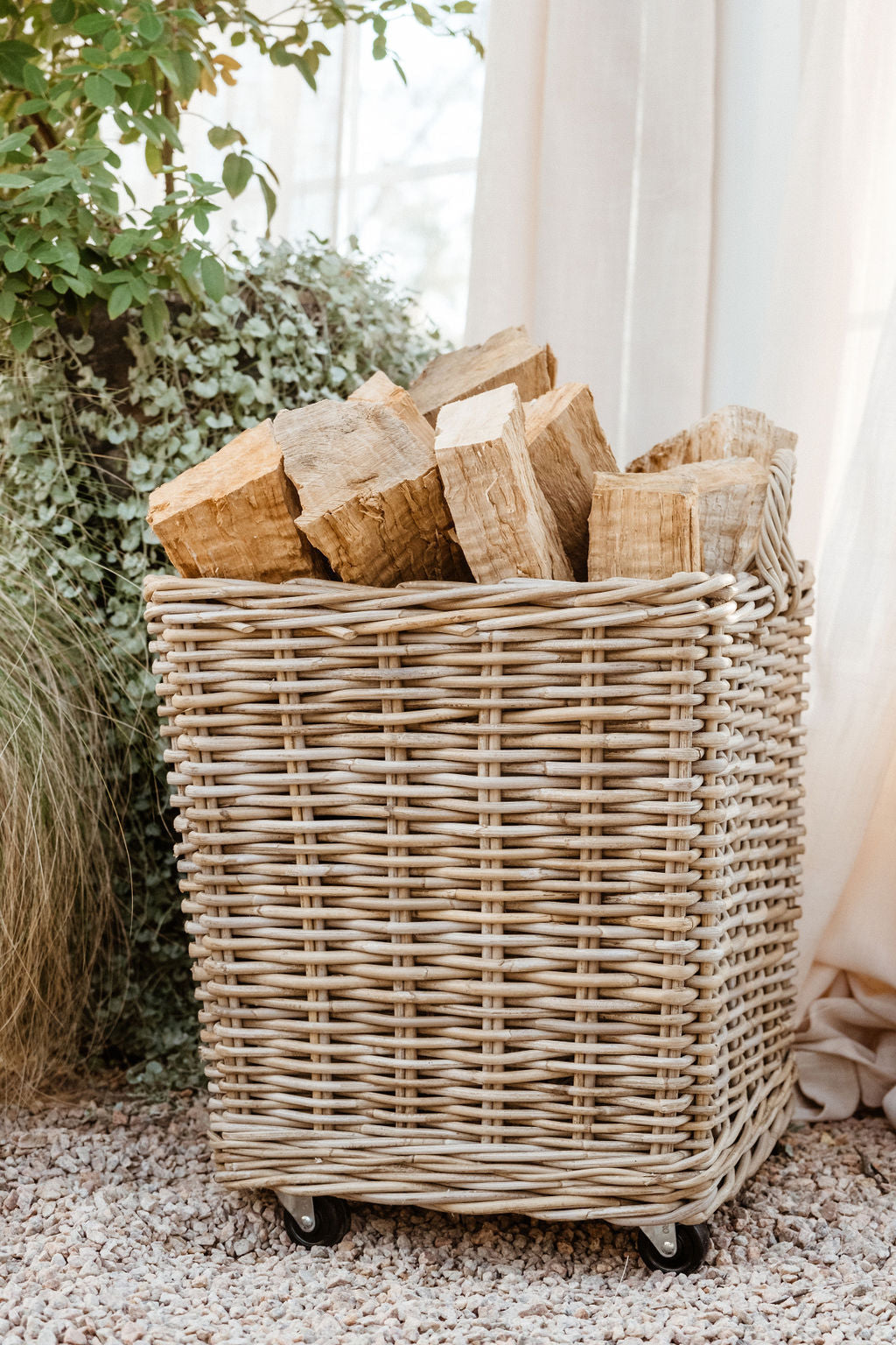 Kubu Rattan Farmhouse Storage Basket on Wheels