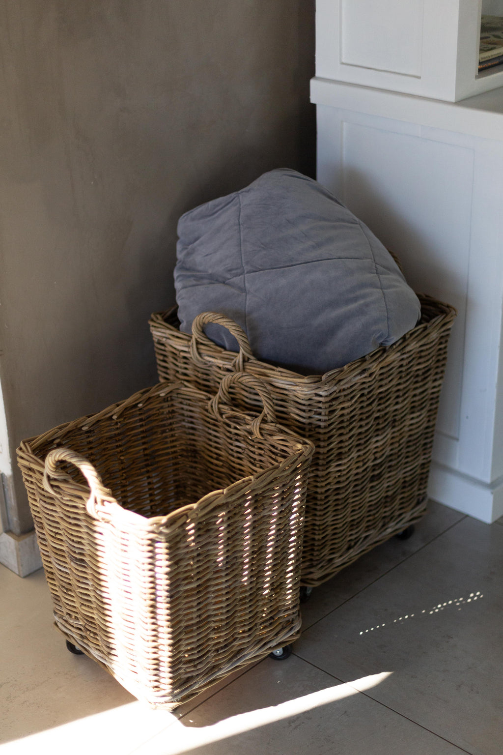 Kubu Rattan Farmhouse Storage Basket on Wheels