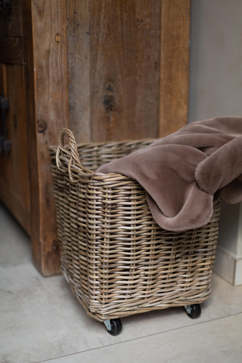 Kubu Rattan Farmhouse Storage Basket on Wheels