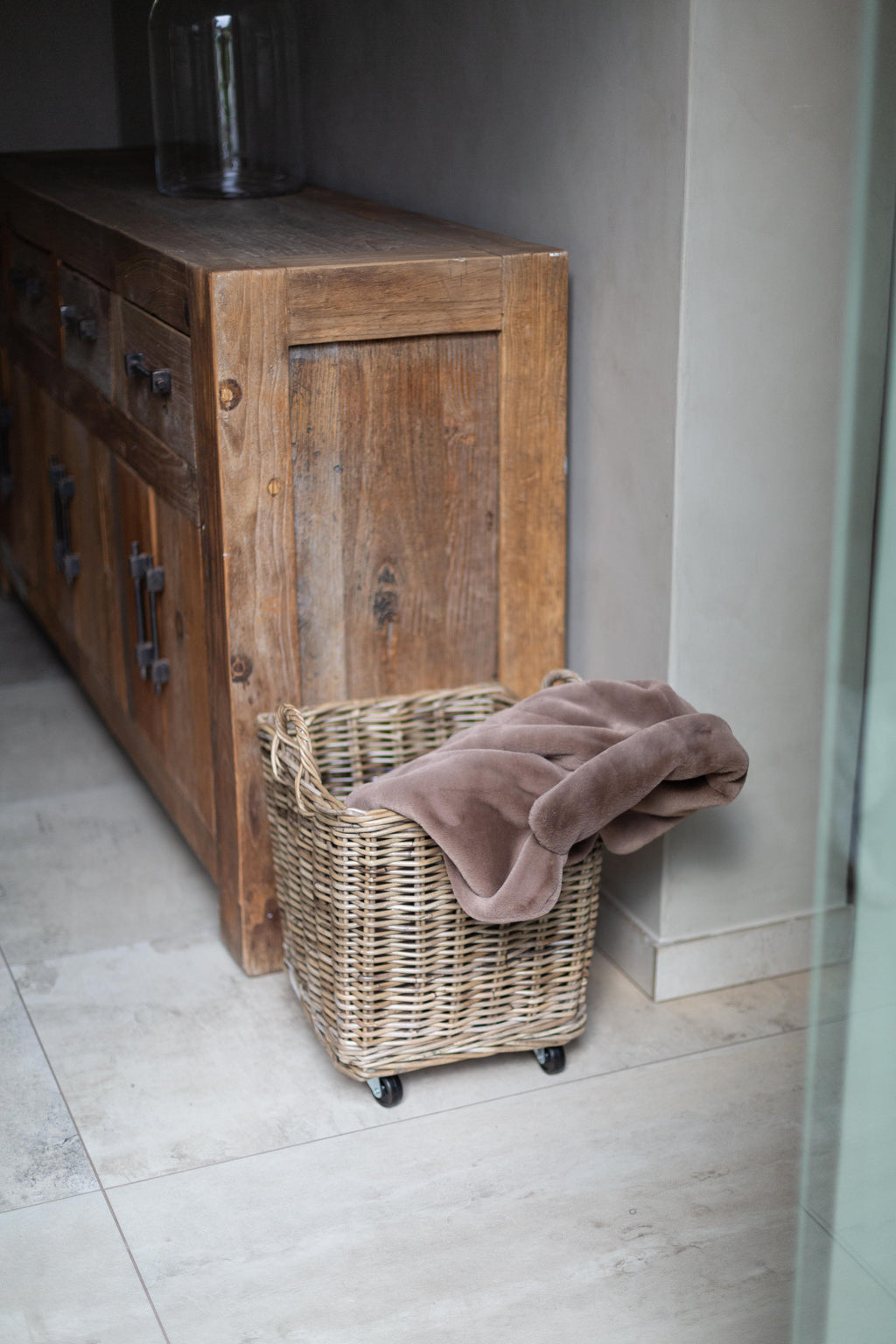 Kubu Rattan Farmhouse Storage Basket on Wheels