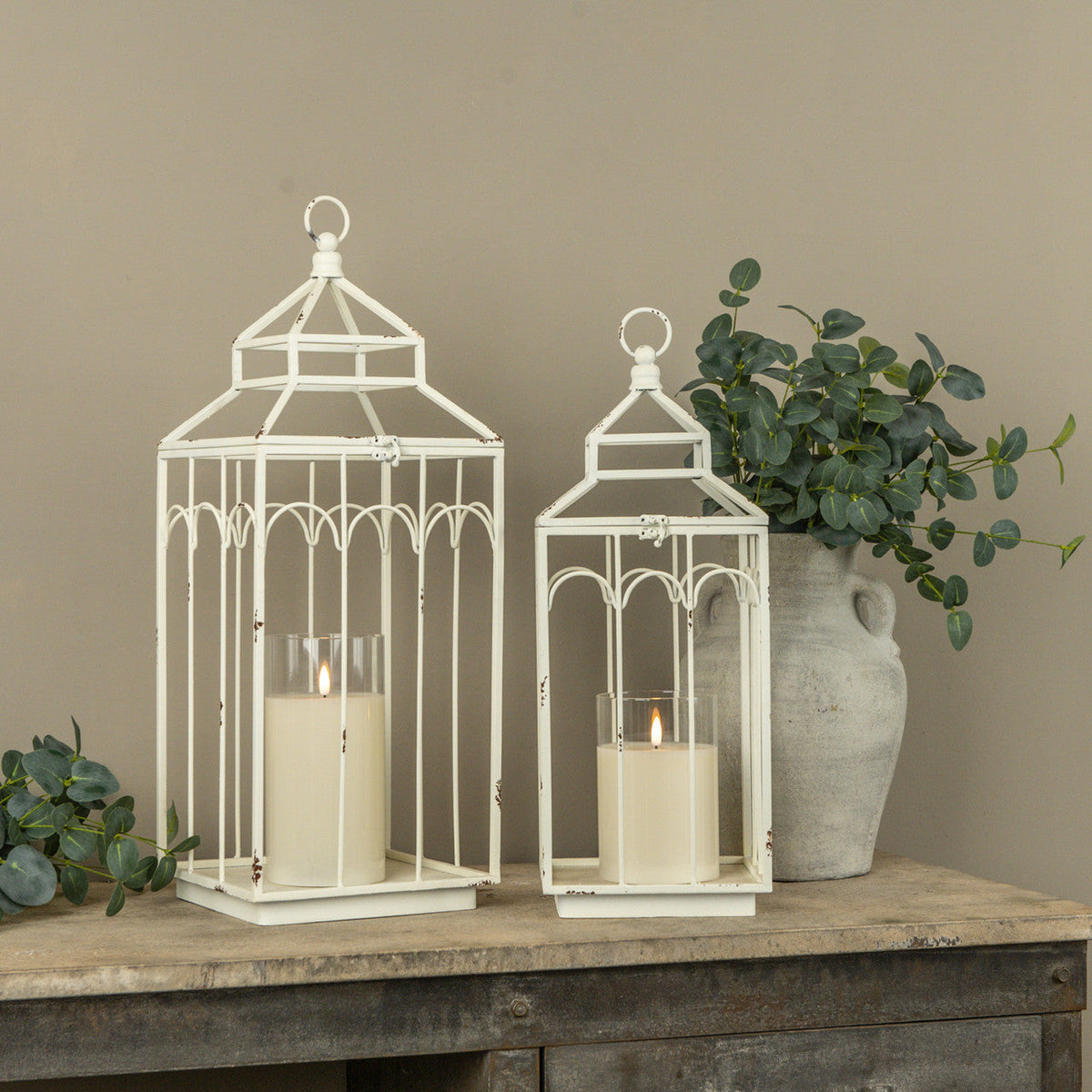 Ashley White Farmhouse Metal Lantern