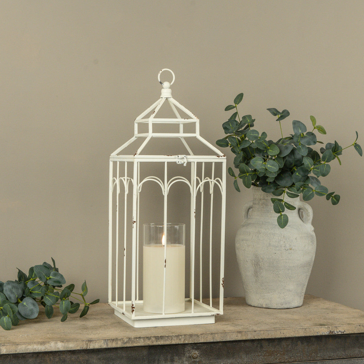 Ashley White Farmhouse Metal Lantern