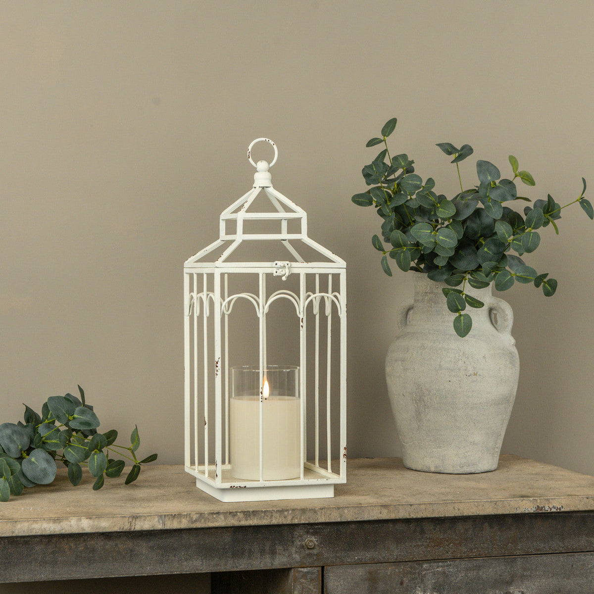 Ashley White Farmhouse Metal Lantern