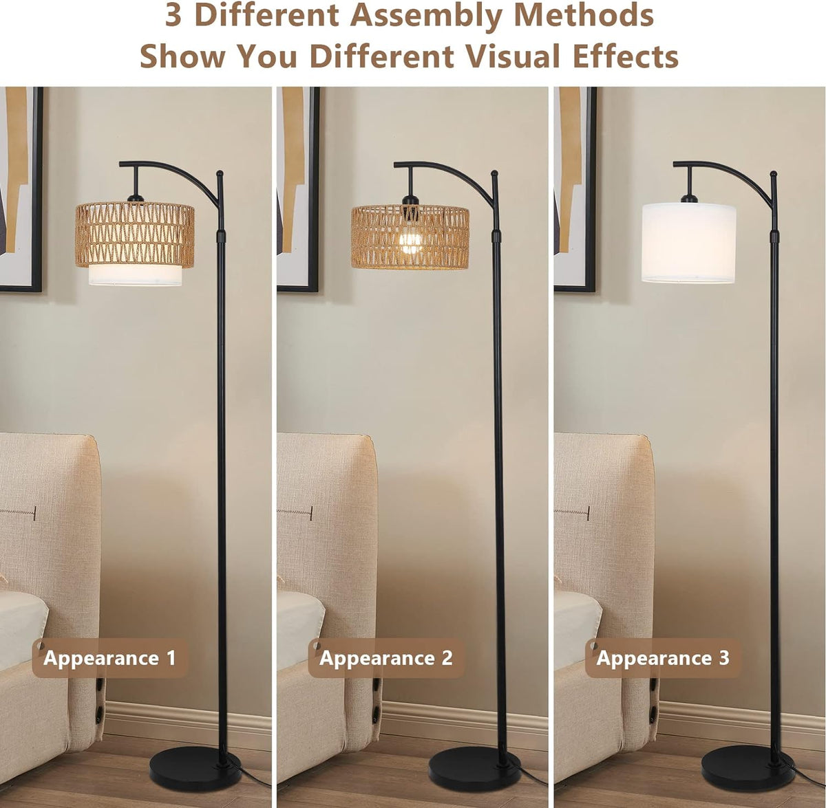 Dimmable Farmhouse Arc Floor Lamp with Remote