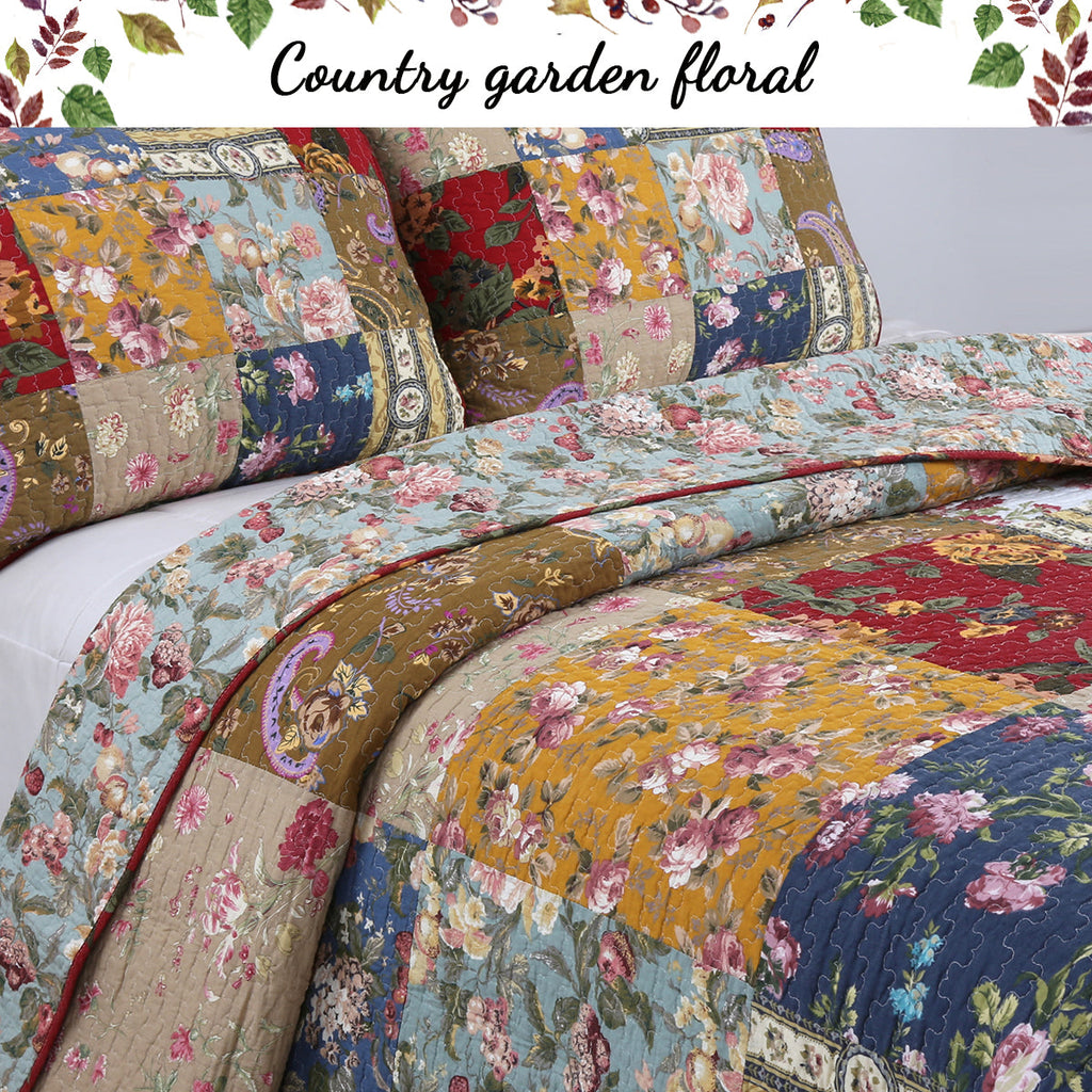 Ryleigh Country Garden Floral Cotton Quilt Set