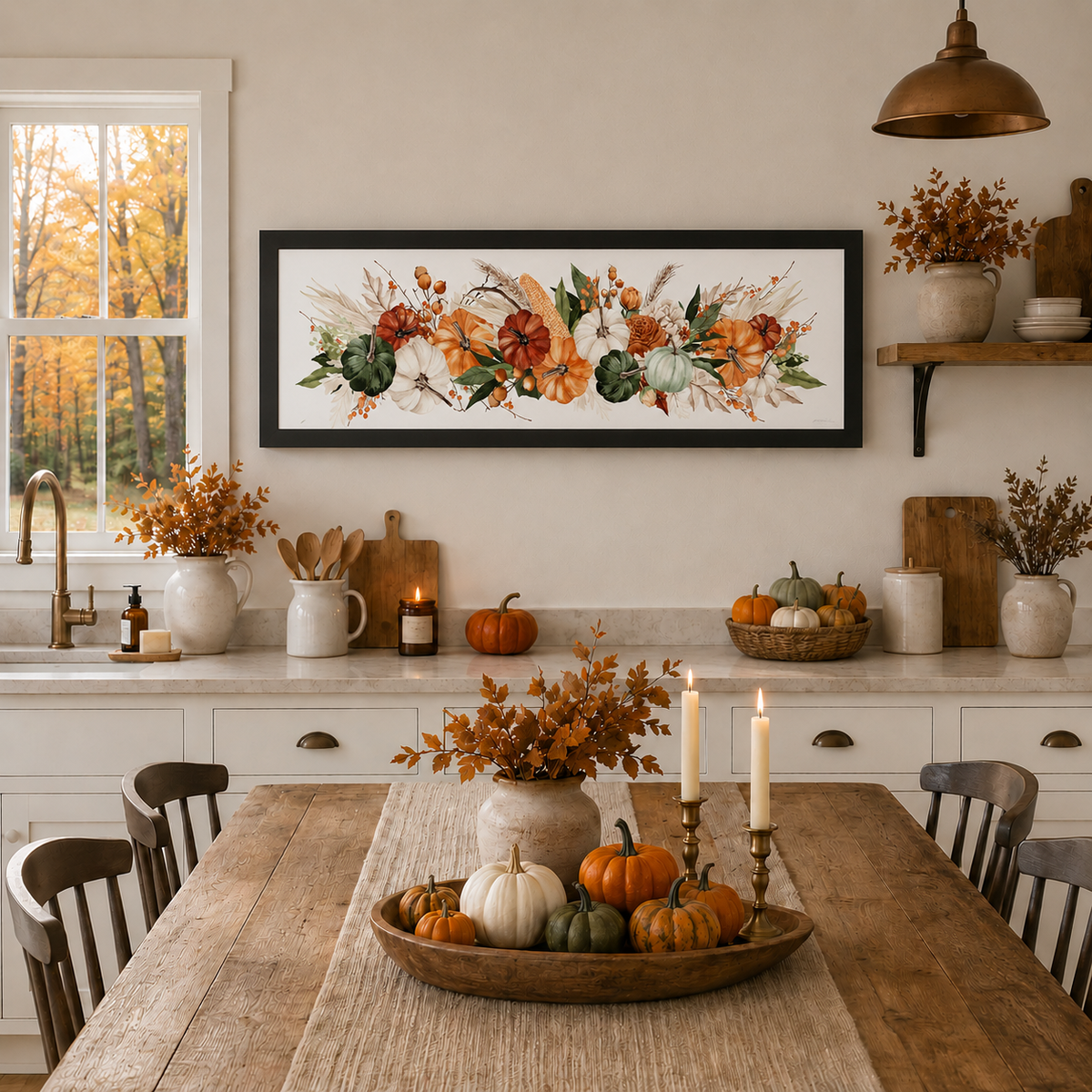 Harvest Pumpkin & Wheat Panoramic Farmhouse Wall Art