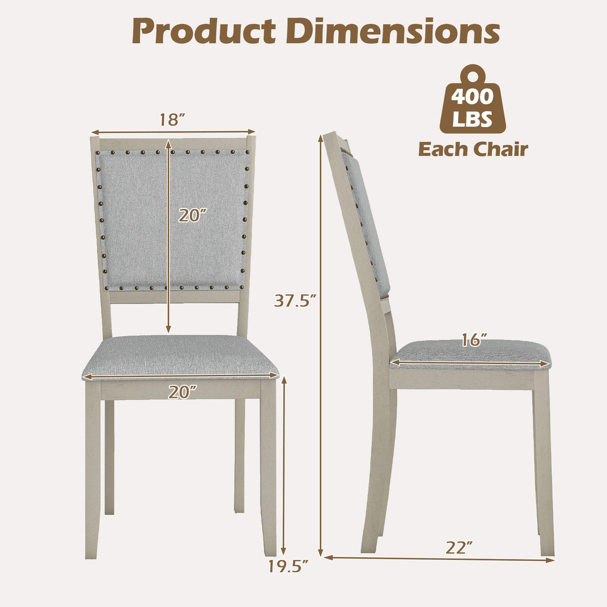 Grey Upholstered Farmhouse Dining Chairs – Set of 2