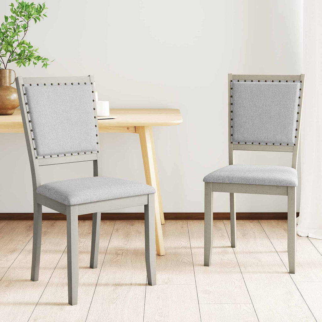Grey Upholstered Farmhouse Dining Chairs – Set of 2