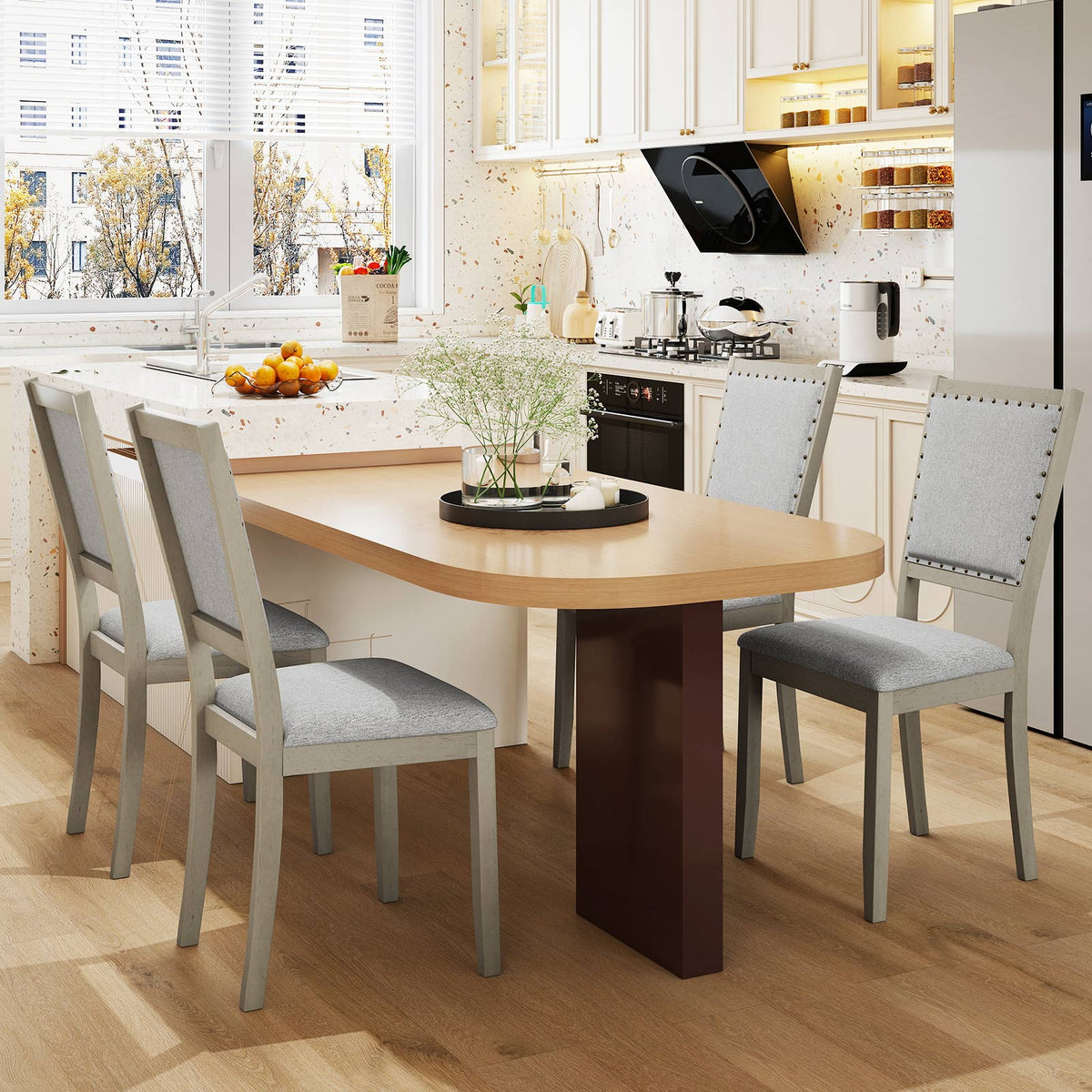 Grey Upholstered Farmhouse Dining Chairs – Set of 2