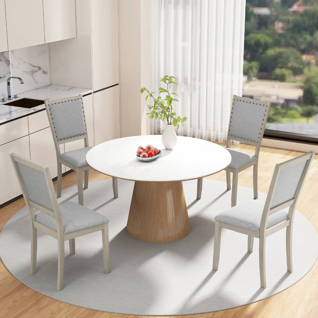 Grey Upholstered Farmhouse Dining Chairs – Set of 2