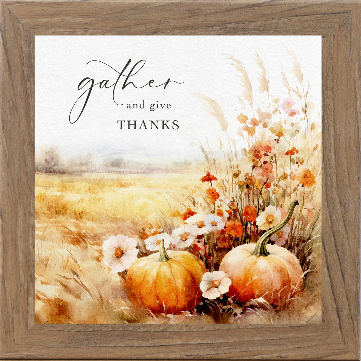 Gather & Give Thanks Watercolor Pumpkin Wall Art