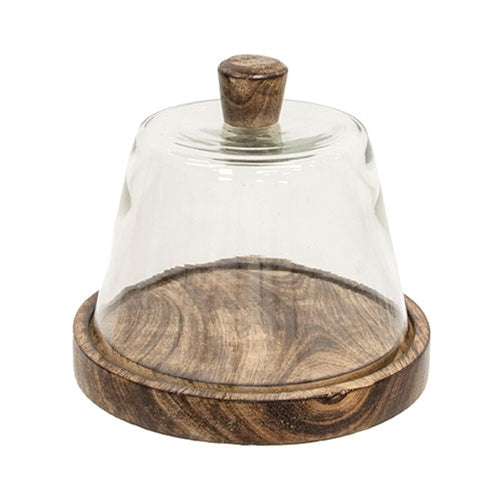 Rustic Farmhouse Glass Cloche with Wood Base
