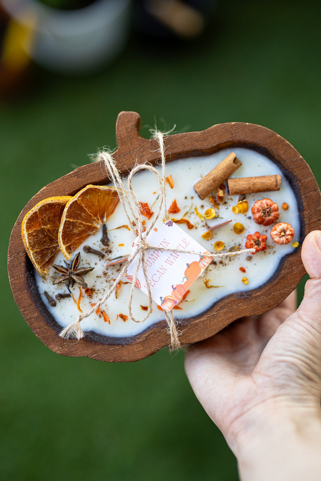 Pumpkin Wooden Dough Bowl Soy Candle