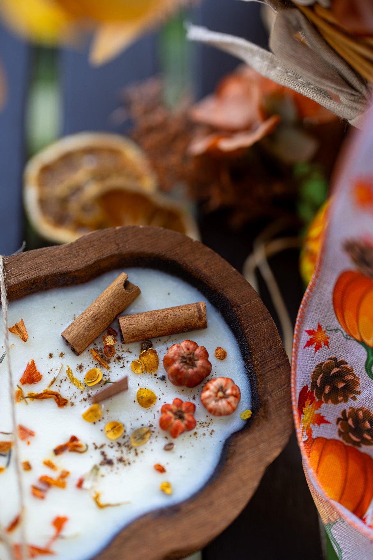 Pumpkin Wooden Dough Bowl Soy Candle