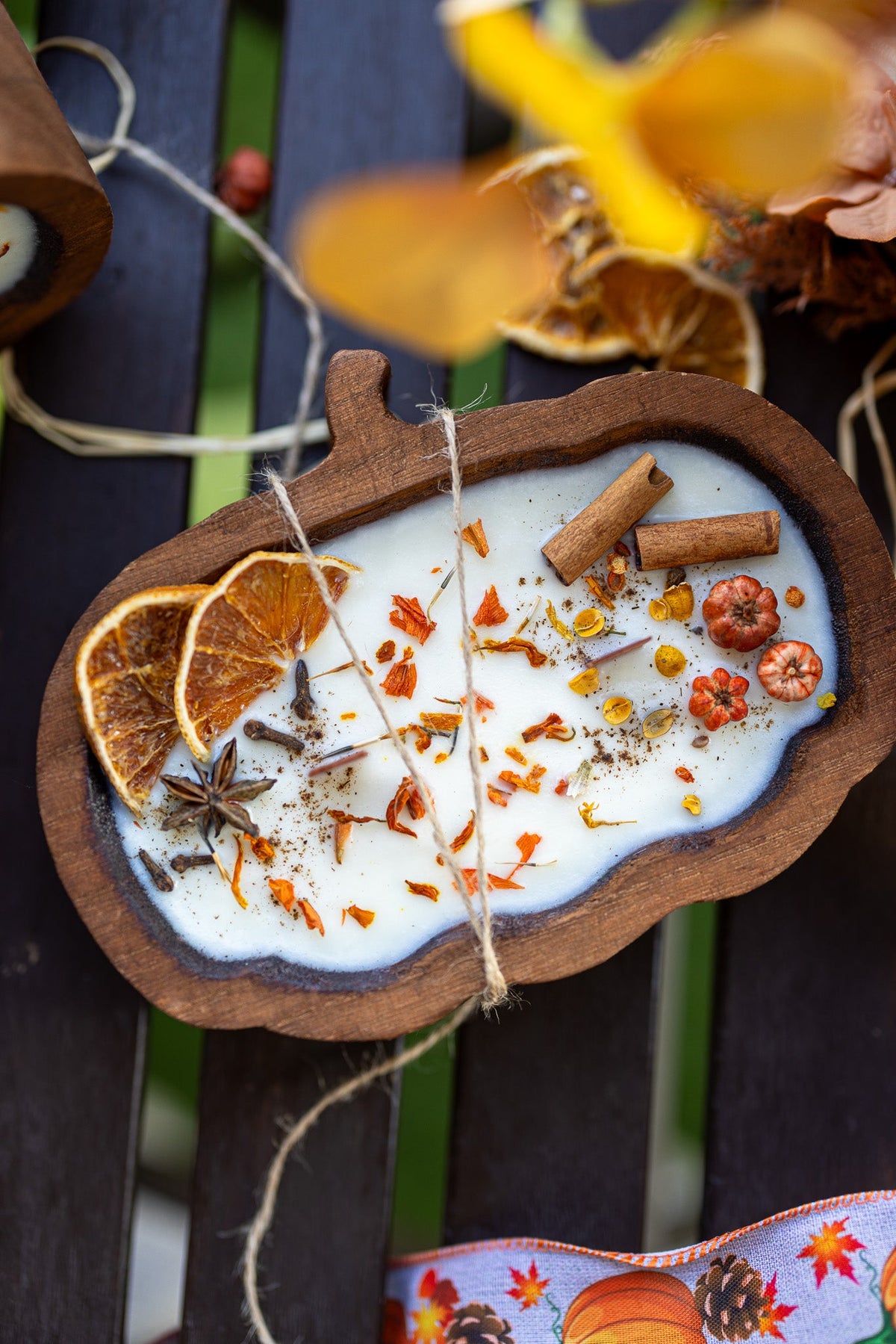 Pumpkin Wooden Dough Bowl Soy Candle