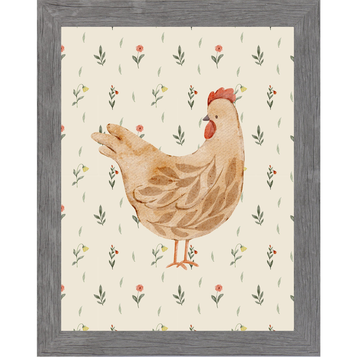 Rustic Farmhouse Hen Wall Art – Watercolor Chicken Portrait Farmhouse Kitchen Art