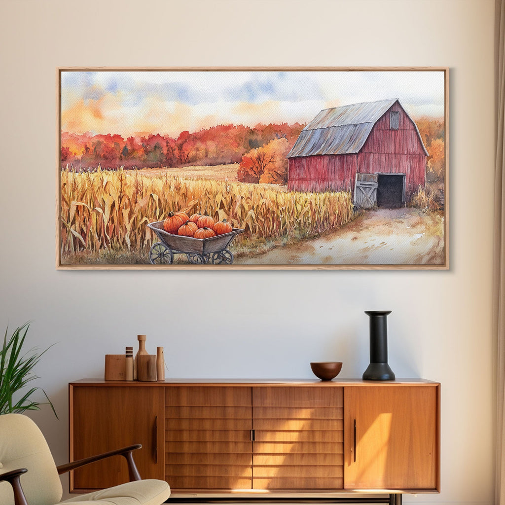 Autumn Barn & Pumpkin Farmhouse Canvas